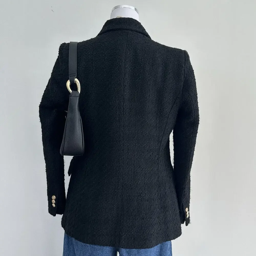 Zara Tweed Jacket Womens Medium Double Breasted Boucle Equestrian Academia Chic - Picture 8 of 16